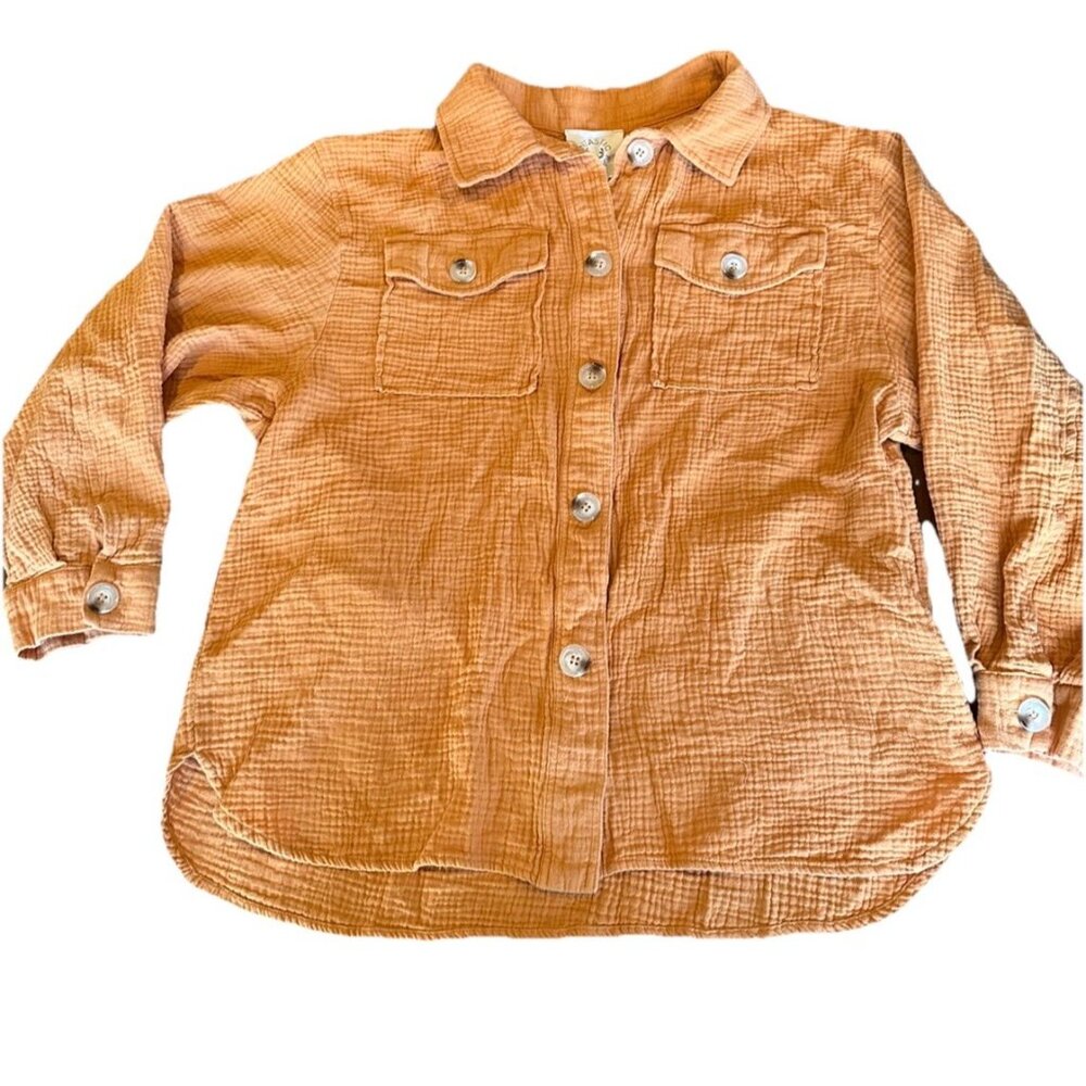 Fantastic Fawn Women’s L Orange Oversized Waffle Top 💯 Cotton Button Up
